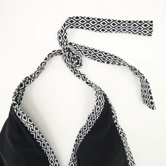 Lands End Black White Pattern Bikini Top Tassel NEW Size Large (14-16) - Picture 2 of 6
